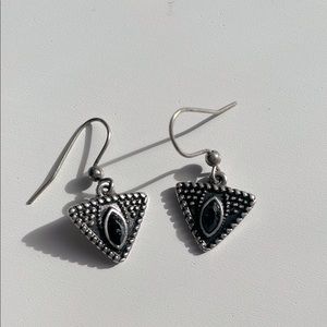 Black Jade Silver Triangle Earrings